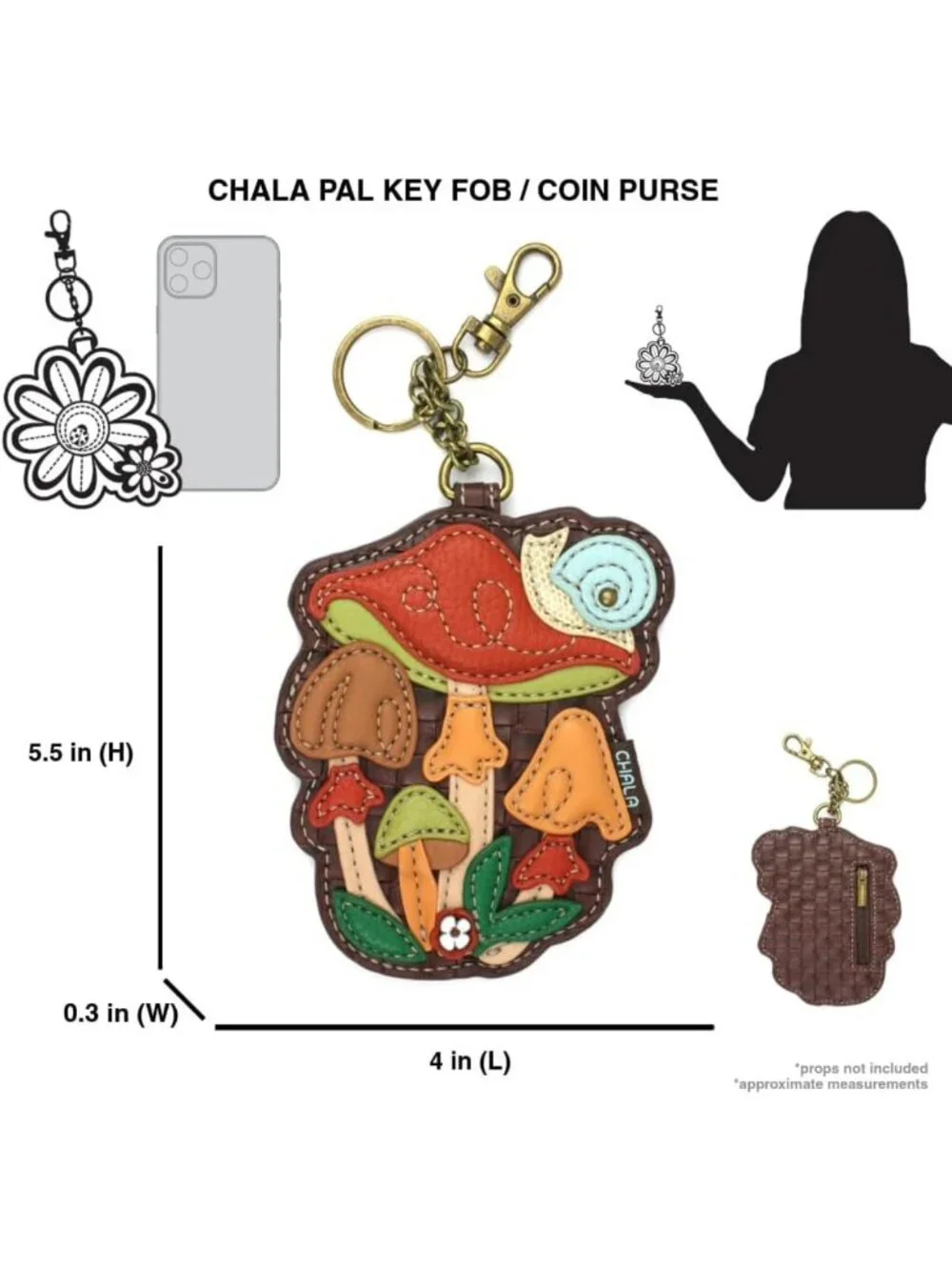Decorative Key Fob & Coin Purse Accessory - Plant Life Design, Brown Mushrooms